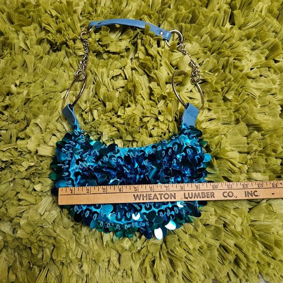 Funky Shoulder Sequin Bag Turquoise/Blue Color - Picture 6 of 8